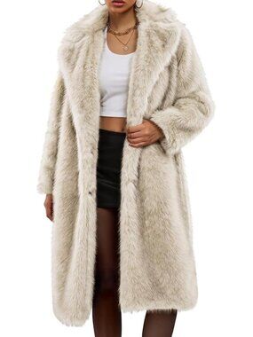 Cozy Long Faux Fur Jacket with Lapel - Fluffy Winter Coat for Women